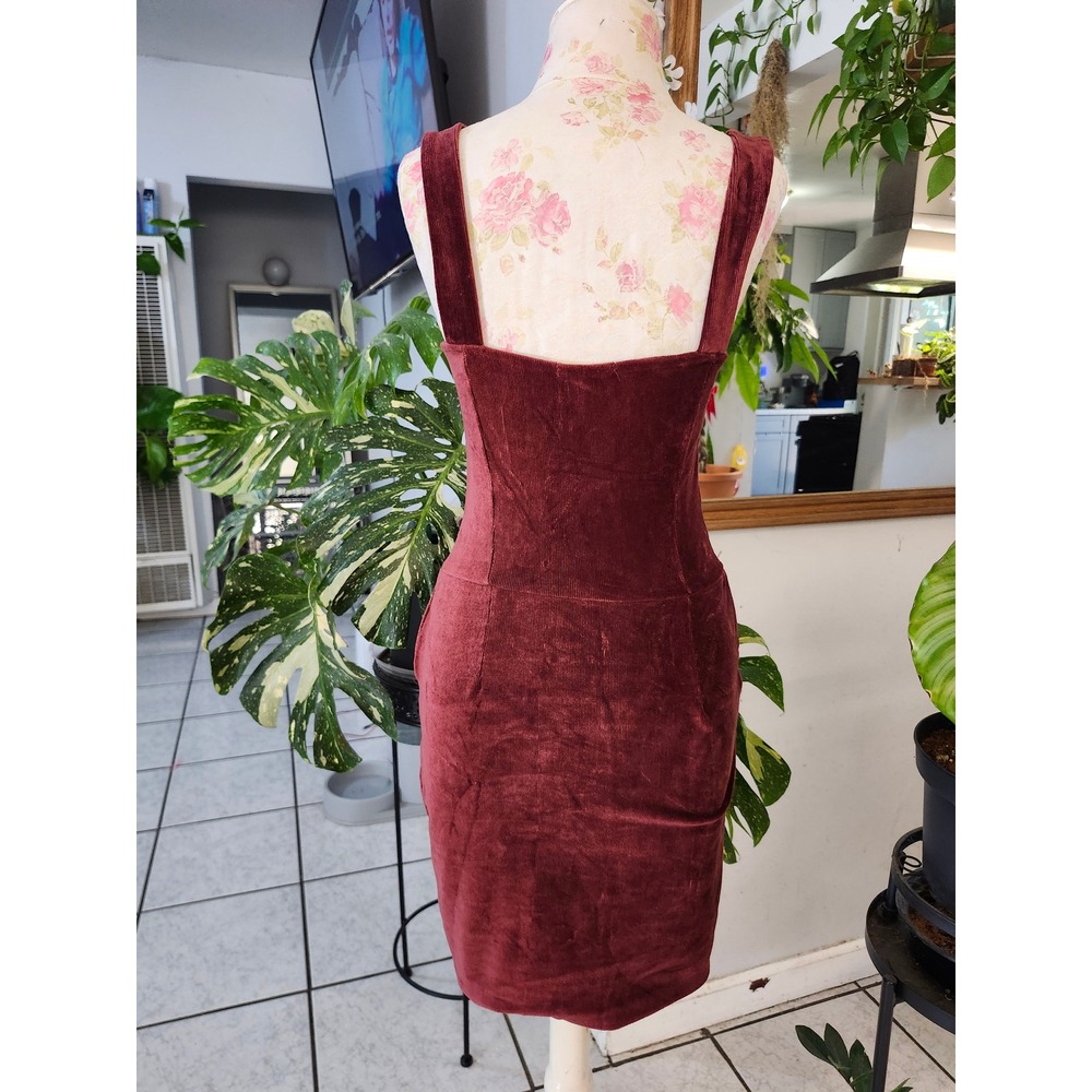 Heart Hips Burgundy Corduroy Zip Front Pinafore Dress Small Y2K Grunge Academia - Picture 8 of 11
